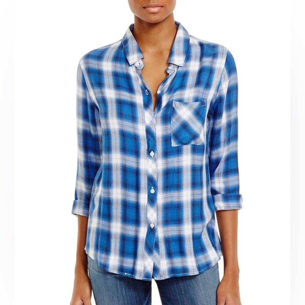 Rails Hunter Plaid Flannel Button Down Shirt Mykonos Blue Women’s Size XS